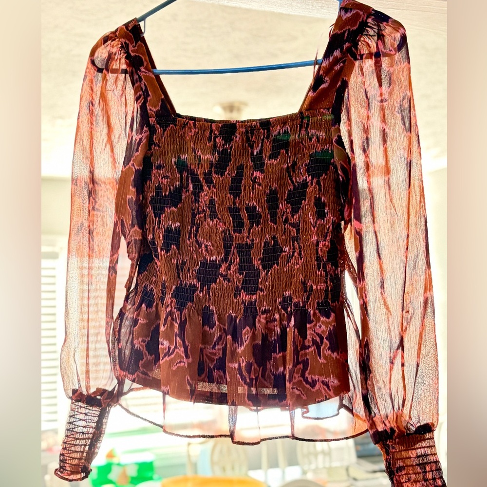 Nine West Sheer Animal Print Blouse